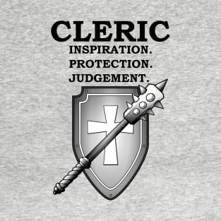 INSPIRATION. PROTECTION. JUDGEMENT. CLERIC Meme RPG 5E Class T-Shirt